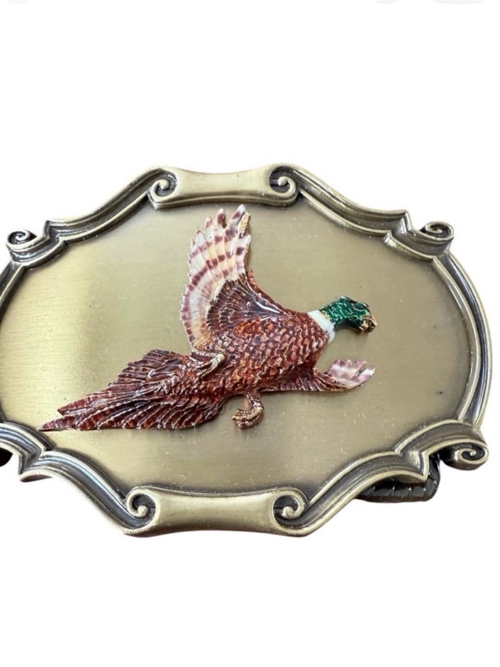 Vintage 1978 Pheasant Brass Western Belt Buckle Raintree Made in USA